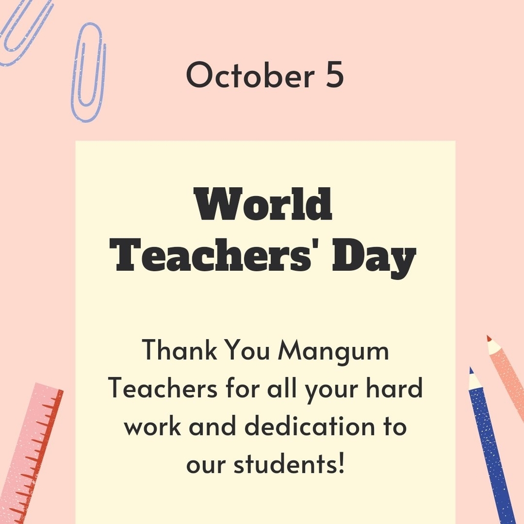 Announcement that October 5 is World Teachers' Day.