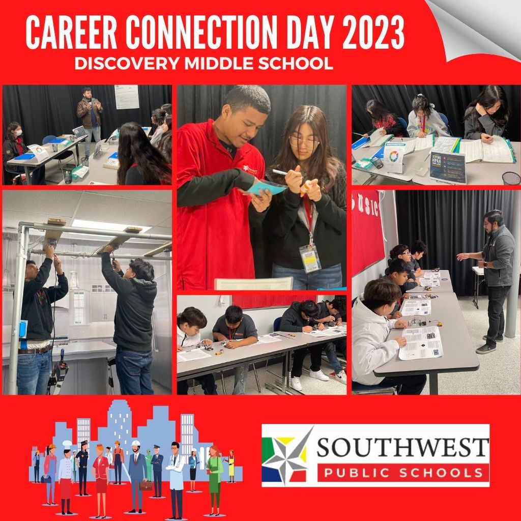 Career Connection Day 2023 at Discovery Middle School was a success! The 8th grade students had the opportunity to engage with Bridge Year to gain hands-on experience in 6 high-growth, high-demand careers.  #SouthwestPublicSchoolsMission #CollegeandCareerReady #SWPSProud
