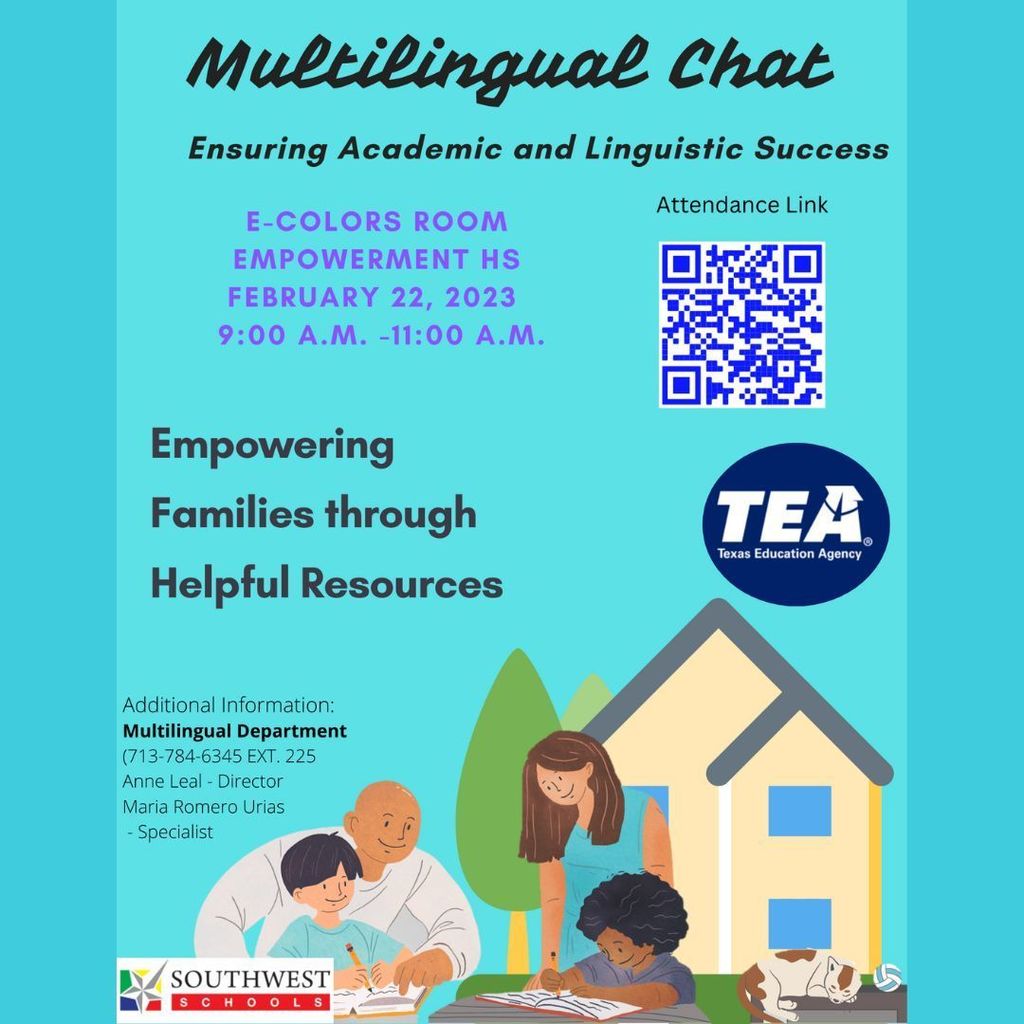 Join us for our Multilingual Chat on Wednesday, February 22, 2023, in person. 9:00 AM - 11:00 AM   Vengan a nuestra Charla Multilingüe el miércoles 22 de febrero de 2023, en persona. 9:00 AM - 11:00 AM 