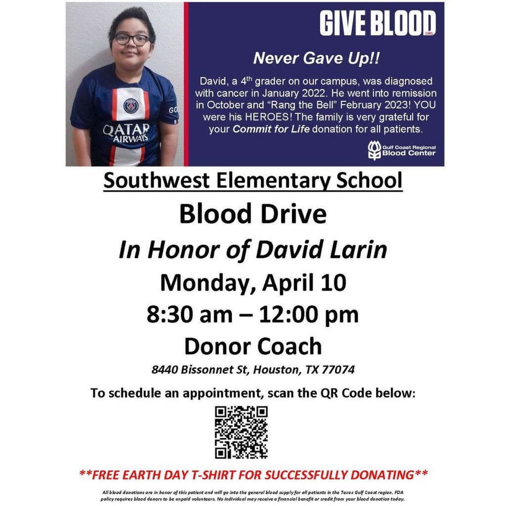 Join us at our Blood Drive in honor of a Southwest Public Schools' student.   Acompañanos para nuestra Campaña de Sangre en honor de un alumno de Southwest Public Schools. 